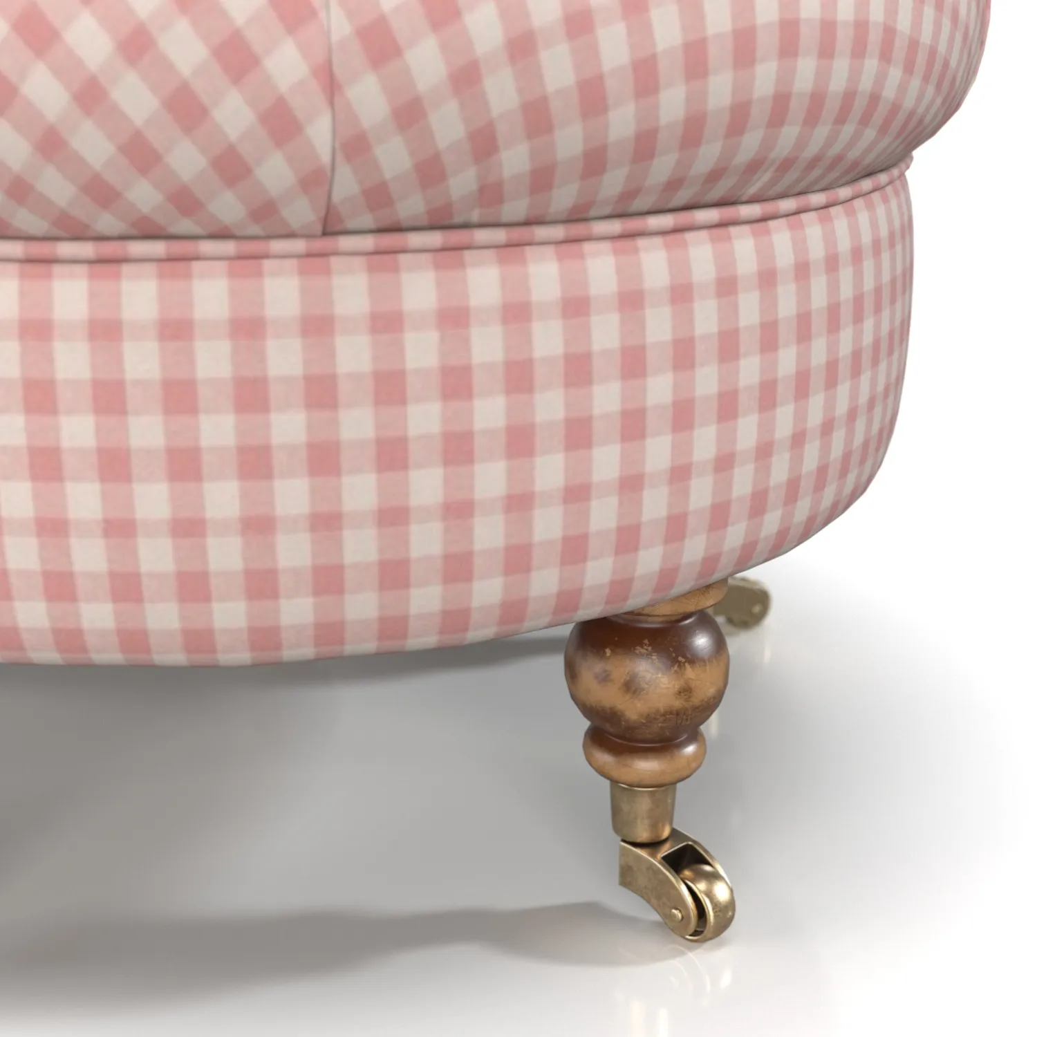 Upholstered Pink Gingham Round Ottoman PBR 3D Model_05